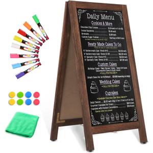 Wooden A-Frame Sign, Magnetic 40" x 20" Brown Chalk Board Sign Board, Double-Sided Sandwich Board Signs Outdoor, Chalkboard Easel, Menu Board for Restaurant, Business or Wedding