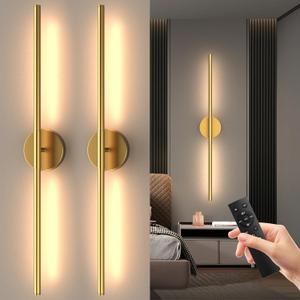 Tartek Battery Operated Wall Sconces Set of Two, Rechargeable Wall Lights with Remote Control, Dimmable 3000K-6000K LED Wall Lamp, 360Rotate, Long Wireless Sconces for Living Room, Bedroom