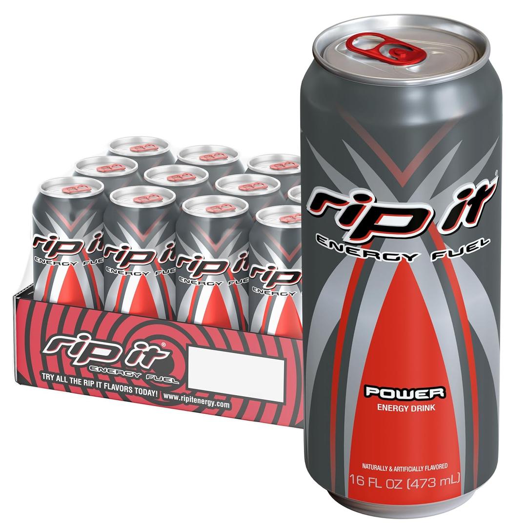 Rip-It Energy Drink | Power | Sharp Citrus Flavor | 12-Pack (16oz Cans) | 160mg Caffeine | Smooth Finish | Ignite Focus | Hardcore Energy That Rips! (EXP 05/01/26)