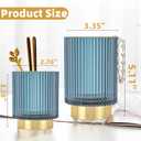 Makeup Brush Holder Organizer, Heavy Crystal Glass Brush Storage Holder, Vintage Cosmetic Make Up Bathroom Brushes Cup Pen Pencil Toothbrush Holder Striped Vase (Large (blue))