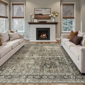 Vintage Area Rug 9x12 Brown Washable Living Room Large Carpet Non Slip Bedroom Indoor Office Low Pile Traditional Distressed Retro Accent Rug for Dining Room, Accent Brown