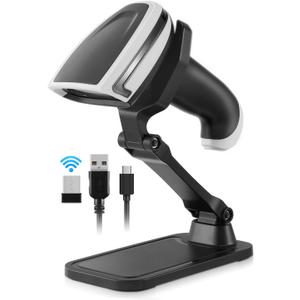 1D 2D Barcode Scanner, Handheld Barcode Reader Bluetooth Wireless QR Code Scanner Bar Code Scanners with Stand 3-1 Bluetooth & 2.4G Wireless & USB Wired Connection &PDF417 Data Matrix Automatic