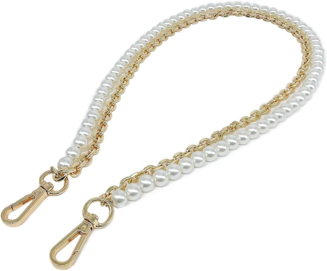 Model Worker 31.5" Imitation Pearl Chain Purse Strap Replacement Handbag Shoulder Bag Clutches Chain Strap with Metal Buckles (Gold)
