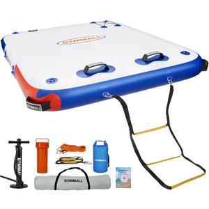 GYMMALL Inflatable Floating Dock Platform, 10ft*6ft Air Dock Platform Floating Island Raft with None-Slip Surface, 6in Thick Water Floating Dock Mat for Swimming Pool Lake Beach Ocean - Blue Red