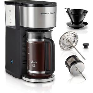 Hamilton Beach Home Barista 7-in-1 Small Coffee Maker with Seven Ways to Brew, 6 Cup Carafe, Drip, Single Serve, French Press, Pour Over, Cold Brew, Easy-Fill Reservoir, Black (46251)