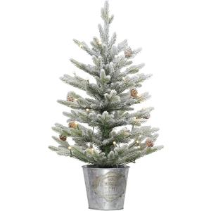 Puleo International Pre-Lit 2' Flocked Table Top Artificial Christmas Tree with 35 Lights in Metal Pot, Green