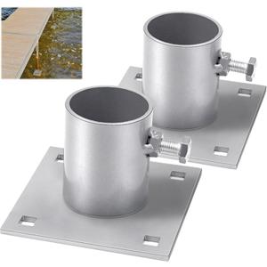 4-3/5" Stationary Dock Base Plate Hardware Stationary Dock Hardware Galvanized, Heavy Duty Dock Foot Plate with 2/5" Square Holes, Support & Hold Docks to Prevent Sinking, Silver