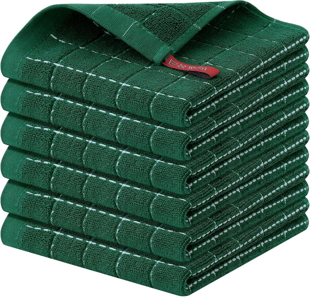 Homaxy 100% Cotton Terry Kitchen Dish Cloths, Ultra Soft and Absorbent Dish Towels for Kitchen, Perfect for Drying and Washing Dishes, 6 Pack, 12 x 12 Inches, Dark Green