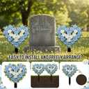 Frienda 2 Sets Artificial Cemetery Flowers Grave Stake Memorial Day Metal Gravesite Markers for Mom Dad, Outdoor Grave Spring Decorations(Heart,Blue,White)