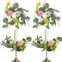 4 PCS Mini Floral Candle Rings Wreath 1.38" Artificial Wildflowers Flower Candle Holder Ring Spring Summer Table Centerpieces Candle Decorations Ring Candle Wreath for Home Church Wedding Party Decor
