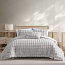 Riverbrook Home Wavy Faux Fur Comforter Bedding Set, Full Queen Size, Textured Decorative Dcor, Gray, 4 Pieces