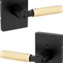 Kwikset Prava Entry Door Handle with Lock and Key, Secure Keyed Reversible Lever Exterior, for Front Entrance and Bedrooms, Matte Black and Satin Brass, Pick Resistant Smartkey Security and Microban