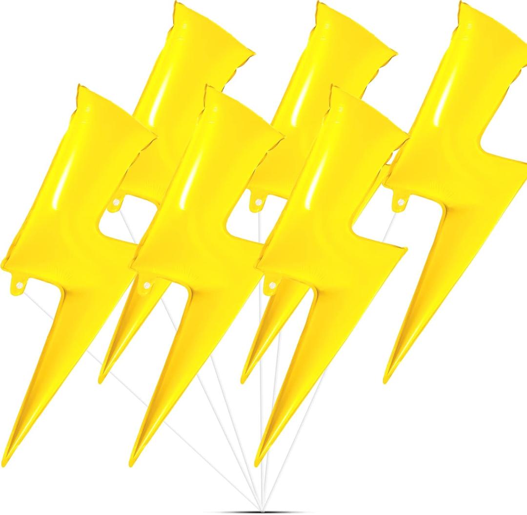 Set of 6 Lightning Bolt Foil Party Balloons 45 Inch Flash Foil Lightning Bolt Shape Balloons Birthday Party Supplies for Wedding Decoration,(Yellow)