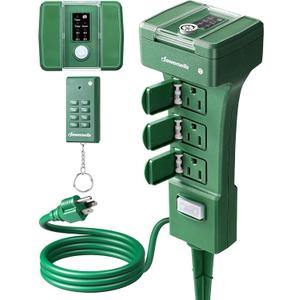 DEWENWILS Outdoor Power Stake Timer Waterproof, 100FT Range Remote Control Outlet Timer, 6 Grounded Outlets 6FT Cord, Photocell Dusk to Dawn, for Lights, Garden, 1875W/15A UL Listed