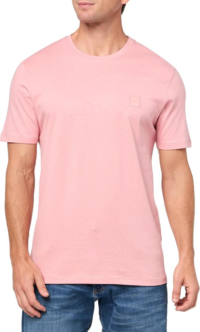 BOSS Men's Tonal Woven Patch Logo Jersey T-Shirt (Pink, XL)