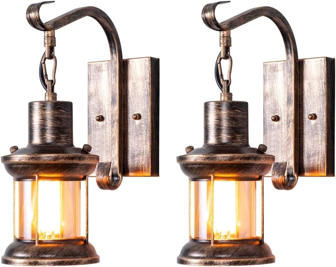 Rustic Wall Light Fixtures, Oil Rubbed Bronze Finish Indoor Vintage Wall Light Industrial Lamp Fixture Glass Shade Farmhouse Metal for Bedroom Living Room(2 Pack)