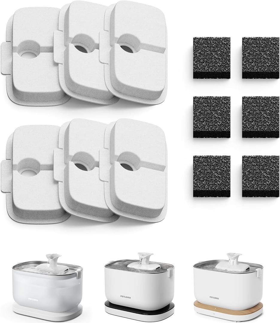 PETLIBRO 6 Packs Replacement Filters for Dockstream Cat Water Fountain PLWF105/PLWF115/PLWF005, 3 Months Set of Replacement Filters for Ultra Quiet Pet Water Fountain (White)