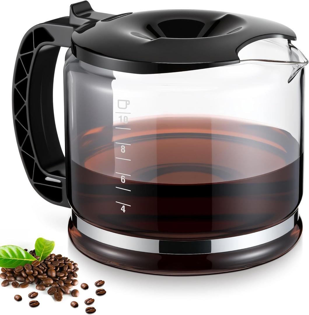 Glass Coffee Carafe Compatible with DeLonghi Espresso Machine, 10 Cup Coffee Pot Replacement Compatible with Models 3066, 3067, 3093, 3094, 3111, 3112, KF140, KF863, Part 7313283649/ AS00000675