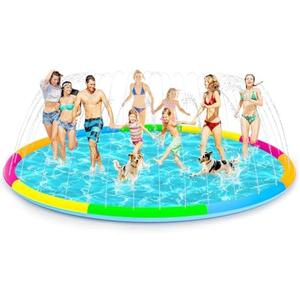 197" Extra Large Splash Pad - Non-Slip Splash Pad for Kids and Dogs Thickened Dog Pool with Sprinkler Outdoor Water Toys Giant Fountain Play Mat for Toddlers Children Adults Pets