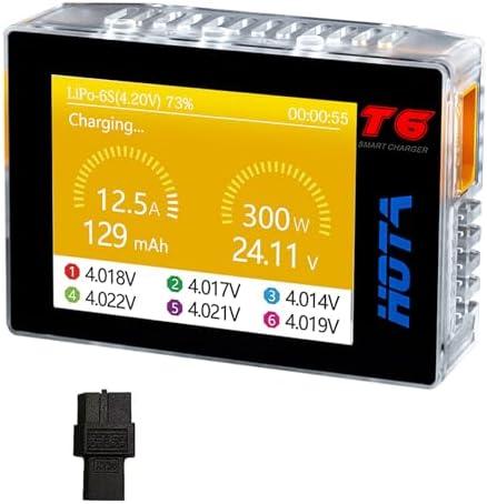 HOTA T6 1-6S Lipo Battery Charger, RC Smart Battery Charger with 300W XT60/PD Dual Input, 15A Compact RC Car Charger Support PD3.0 and QC Fast Charging Protocols with Muti-Language