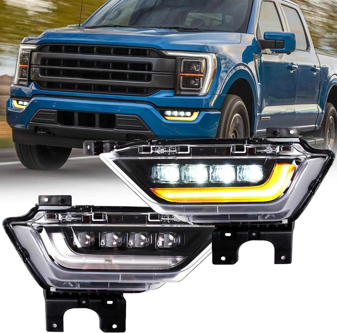 LED Fog Light w/Running Turn Signal Compatible for 2021 2022 2023 Ford F150 XLT Fog Light Set Full Led Light Bumper Fog Lamps Assembly