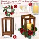 18 Pcs Wedding Wooden Lantern Centerpiece | Rustic Wooden Candle Lantern with Red Rose Candle Rings Wreaths LED Candles, Farmhouse Country Table Decor
