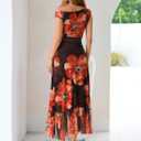 BerryGo Women Summer One Shoulder Maxi Dress Floral Ruched Mesh Bodycon Asymmetrical Date Night Formal Wedding Guest Dress (M)