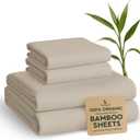 BAMPURE Queen Sheet Set - 100% Pure Viscose derived from Bamboo - Super Soft, Cooling Sheets for Hot Sleepers - Up to 16'' Deep Pocket Queen Size (Beige, 4 Pieces)