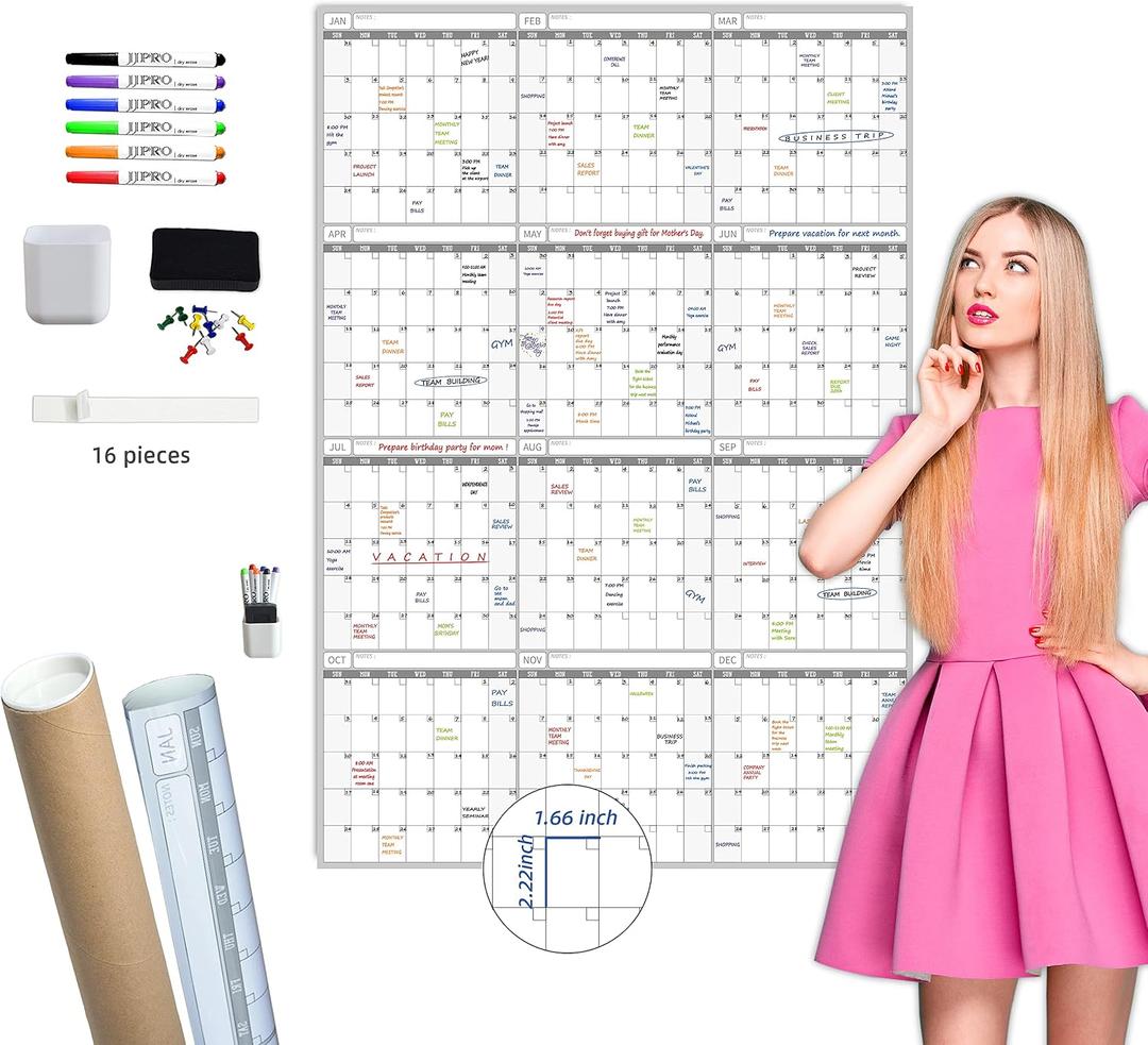 2026 Large Dry Erase Wall Calendar - 52x36 Inches - Blank Undated Yearly Calendar - Whiteboard Premium Laminated Planner - Reusable Laminated Office Jumbo 12-Month Calendar (Vertical)