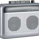 Portable Cassette Player Recorder with Bluetooth Transmitter, Small Cassette Tape Player with Headphone Jack, Build-in Speaker, Microphone Jack, Powered by AC Adapter or AA Battery (Sliver)