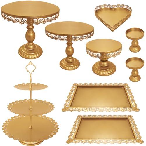 JALANCY Set of 9 Cake Stands Metal Cupcake Stand Set Multiple Styles Candy Fruit Display Tower Dessert Plate Cake Serving Tray for Birthday Party Wedding Anniversary Baby Shower Engagement (Gold)