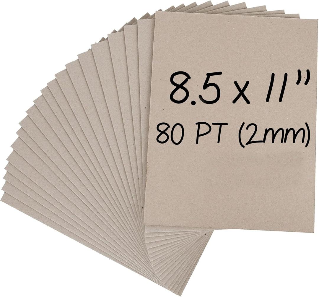 Heavy-Duty Chipboard Sheets 8.5 x 11 in - 80 PT (2mm) Thick - 20 Sheets of Chip Board for Binding Covers, Book Boards, Backing and Crafts - Sturdy Alternative to Thin Cardboard Sheets