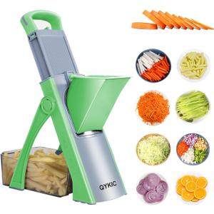 Safe Mandoline Slicer for Kitchen, 5 in 1 Vegetable Chopper, Mandolin Potato Slicer with Thickness Adjuster, French Fry Cutter, Veggie Dicer Faster Kitchen Slicer for Meal Prep Green (Green)