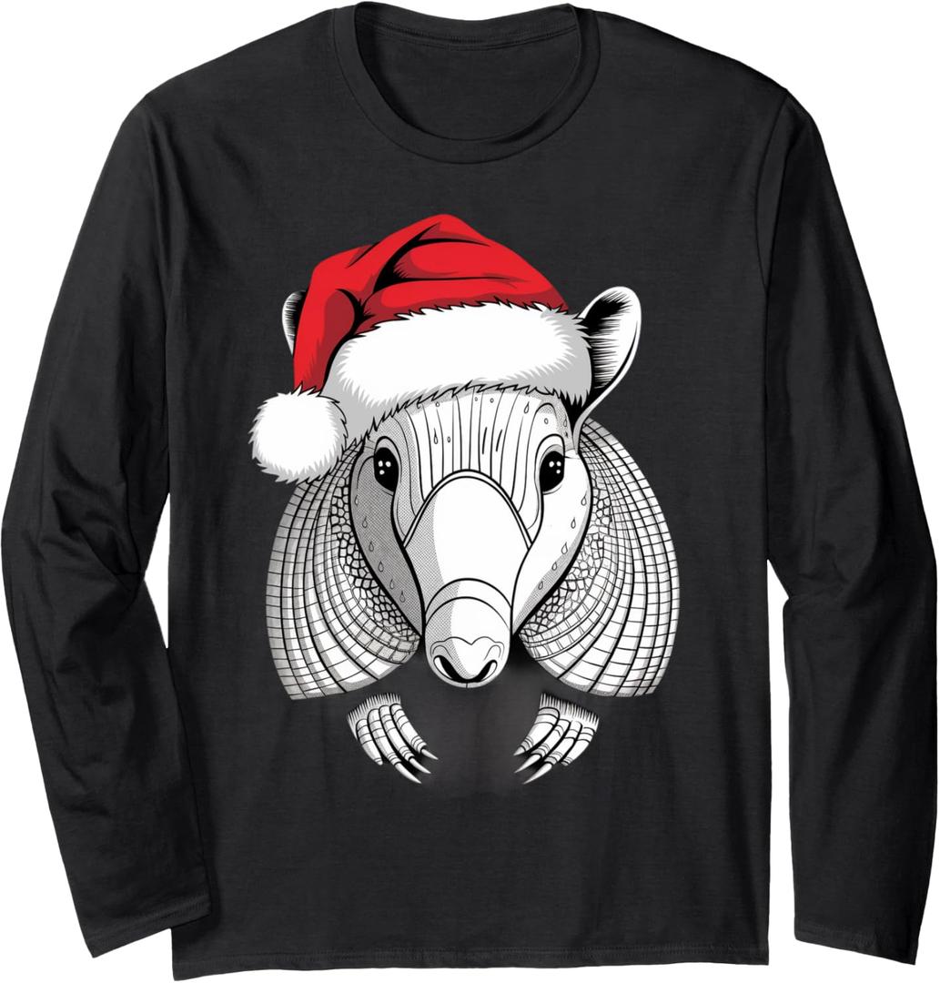 Joyful Armadillo Santa on Armadillo Christmas Long Sleeve T-Shirt, 2 XL