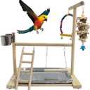 Hamiledyi Bird Playground Parrots Play Stand Natural Wooden Parrot Perch Gym Playpen Pet Parakeet Ladders with Feeder Cups for Cockatoo Conure Cockatiel Cage Accessories Exercise Toy (Include a Tray)
