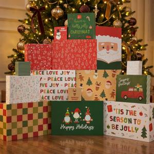 ZICOTO Beautiful Christmas Gift Boxes Set of 15 - Stylish Holiday Present Boxes with Assorted Festive Designs for Easy Christmas Gift Wrapping - Perfect Variety Set for Shirts, Clothing and More