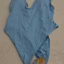 ESONLAR Women's Sexy Plunging V Neck Bathing Suit Open Back One Piece Swimsuits (Light Blue, Smal)