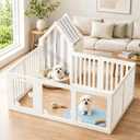 Acrylic Dog Playpen Indoor - Puppy Play Pen with Pet Mat 24" H, 10 Panels | Clear Stable Small Dogs and Cat Pet Fence, Easy Assemble & Cleaning, White