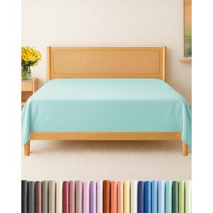 Full Size Flat Sheet - Hotel Quality Top Flat Bed Sheet Only - Ultra-Soft, Breathable & Cooling - Fade & Wrinkle Free - Easy-Care, Stain & Shrink Resistant Bedding - Easy-Fit and Oeko-Tex - Spa Blue
