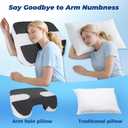 SAHEYER Side Sleeper Pillow with Arm Holes, 2 in 1 Shoulder Relief System for Rotator Cuff Pain, Memory Foam Pillow for Adults with 3 Arm Place Hole, Dark Black