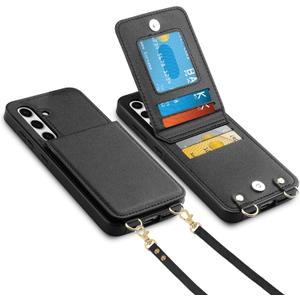 Vofolen for Samsung Galaxy S24 Plus Wallet Case with Card Holder Crossbody Lanyard Strap Leather Case with Magnetic Clasp Kickstand for Women Protective Flip Case for Samsung S24+ S24 Plus Black