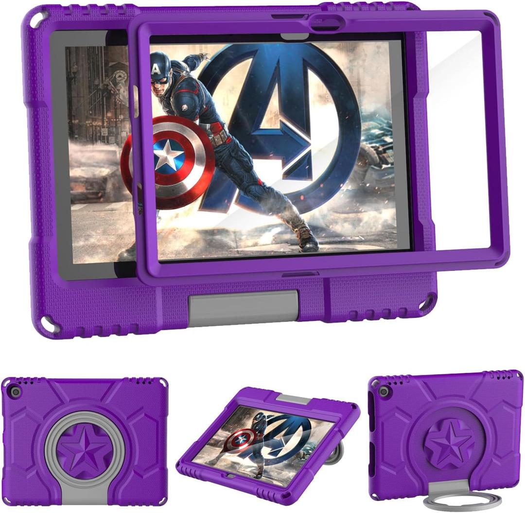 Lainergie 10in Tablet Case for Kids,Incompatible iPad Samsung TCL, Shockproof Kid-Proof Cover with Screen Protector Handle Stand,Purple
