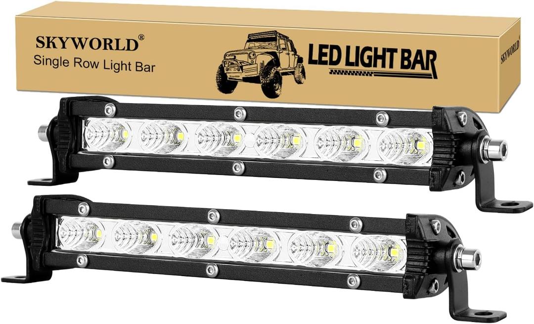 SKYWORLD 2 X 7 inch 30W Single Row LED Light Bar Low Profile Ultra Thin Slim Mini Flood Off Road Driving Lights Led Fog Lights Boat Lighting ATV SUV UTV Truck