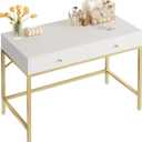 SUPERJARE 31.5" White and Gold Desk with 2 Drawers, Modern Vanity Desk, Small Makeup Table for Home Office Writing Study Bedroom