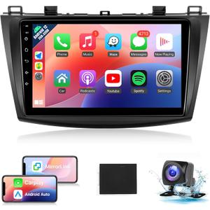Naifay Android Car Radio for Mazda 3 2009 2010 2011 2012 2013 with Wireless CarPlay Android Auto, 9inch IPS Touch Screen for Mazda 3 Car Stereo with Bluetooth/GPS/WiFi/SWC/Split Screen/Backup Camera