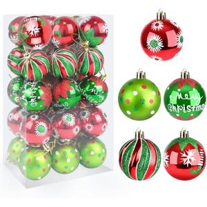 Christmas Ornaments - 30 Pcs 2.4 Inch Shatterproof Plastic Balls Sets, Red & Green Small Tree Hanging Ornaments for Holiday Wreath Party Christmas Tree Decor (A)