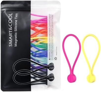 SMART&COOL Reusable Silicone Magnetic Cable Ties for Bundling and Organizing, Holding Stuff, Book Markers, Fridge Magnets, Assorted Color, 7.16'' (20-Pack, Multi)