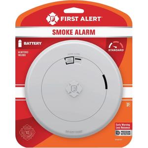 Slim Smoke Alarm, Battery Powered by First Alert, EXP: 10 Years After Installation