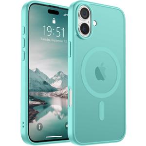 SUPFINE Magnetic for iPhone 16 Case (Compatible with MagSafe) (Military Grade Drop Protection) Slim Translucent Matte Shockproof with Anti-Fingerprint Phone Case, Blue Green