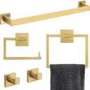 YACVCL 5 Piece Bathroom Hardware Set Brushed Gold, SUS304 Stainless Steel 23.6 Inch Bathroom Towel Holder Set, Brushed Gold Bathroom Accessories, Wall Mounted Towel Holder Set